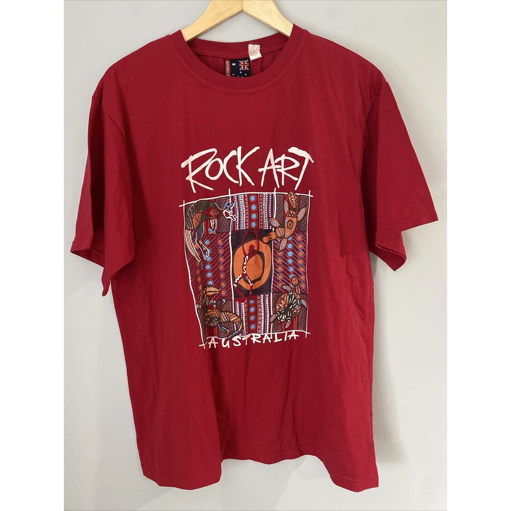 Australia Rock Art Red Tee Sz XL Australian Aboriginal Art Down Under Kangaroos